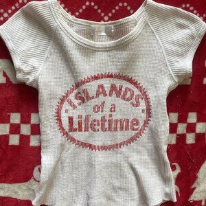 White Waffle Knit Baby Tee with Red "Islands of a Lifetime" Graphic